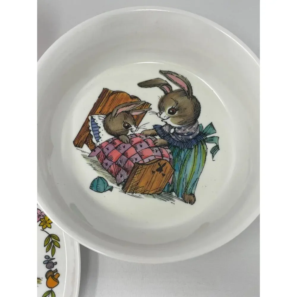 Vintage SiLite Melmac Style Child's Dish/Bowl/Cup Set Boy Bunny Cottagecore Home